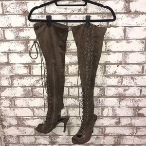 Thigh High Lace up Boot Heels